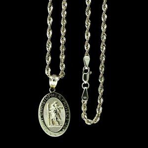 10K Real Gold Rope Chain and Saint Christopher Pendant Set